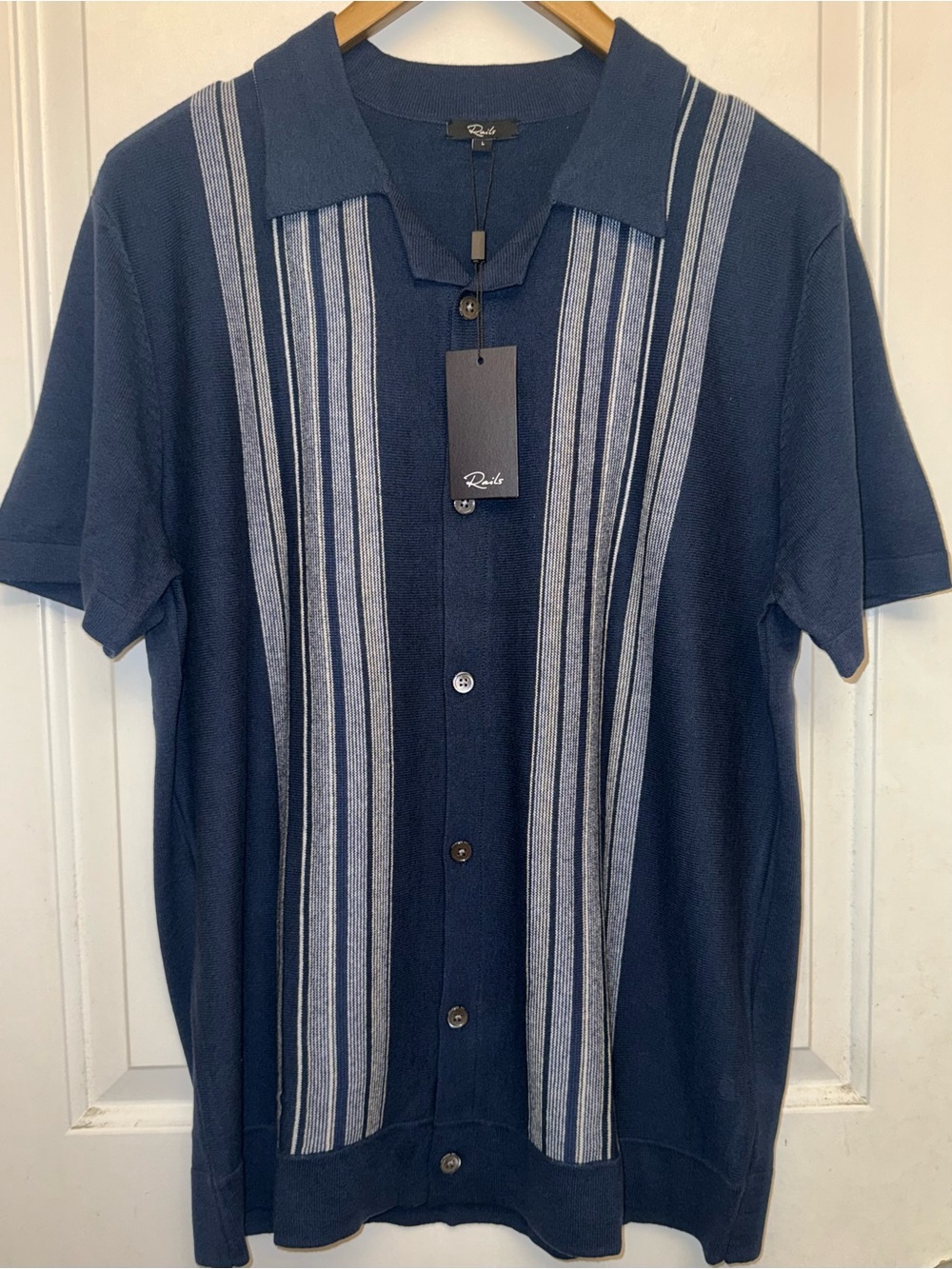 NWT Rails “Silas” Short Sleeve Knit Button-Down Sweater Polo in “Sky Captain”